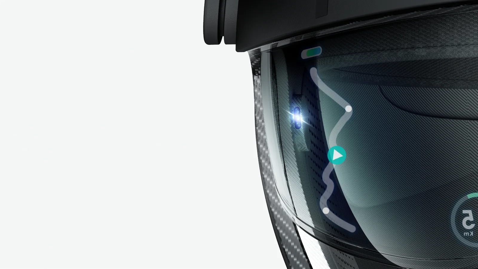 Route and speed projected on the visor
