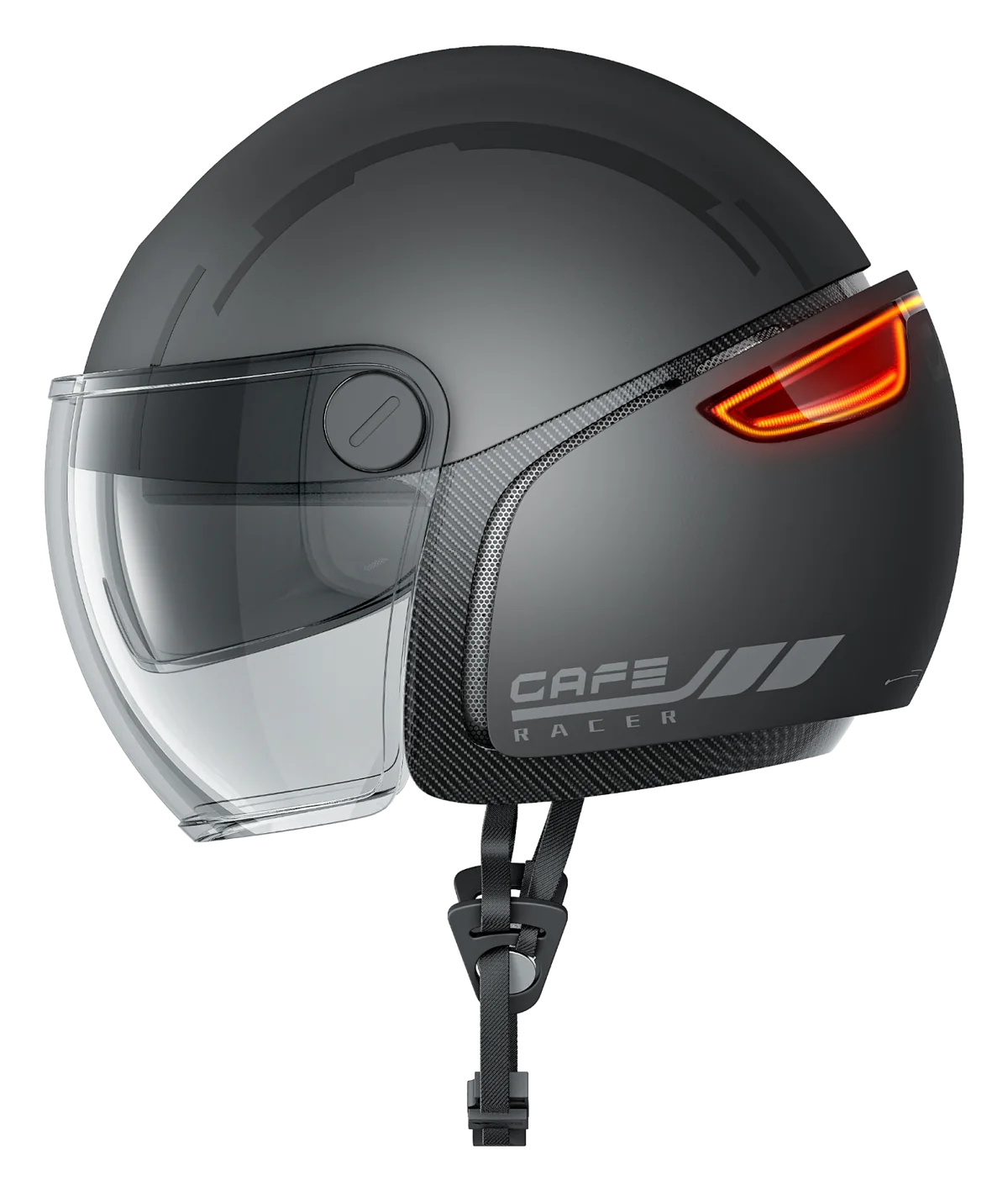 CAFE Racer AR helmet, side view with the rear lightbar on