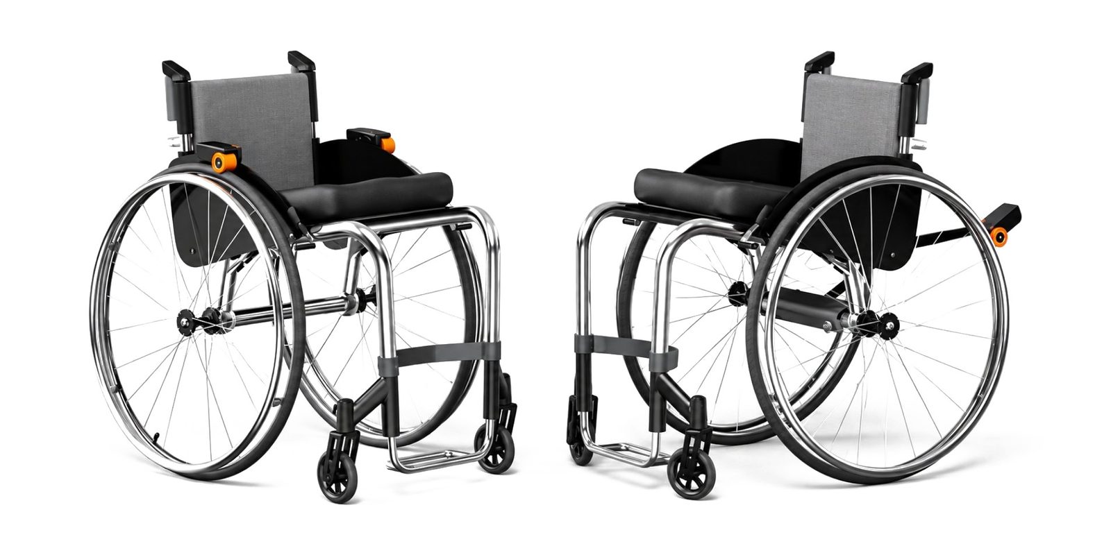 ElectroGlide power-assist modules on two manual wheelchairs