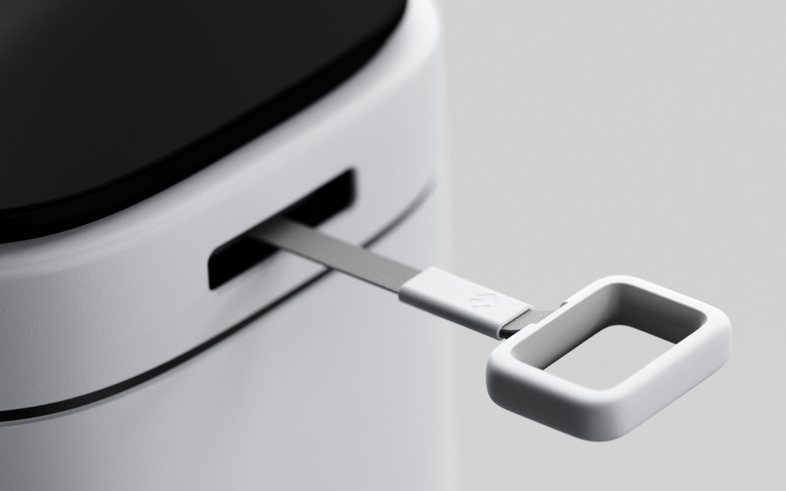 Close-up of the pull-ring handle coming out of ROUTE's side on a flat line
