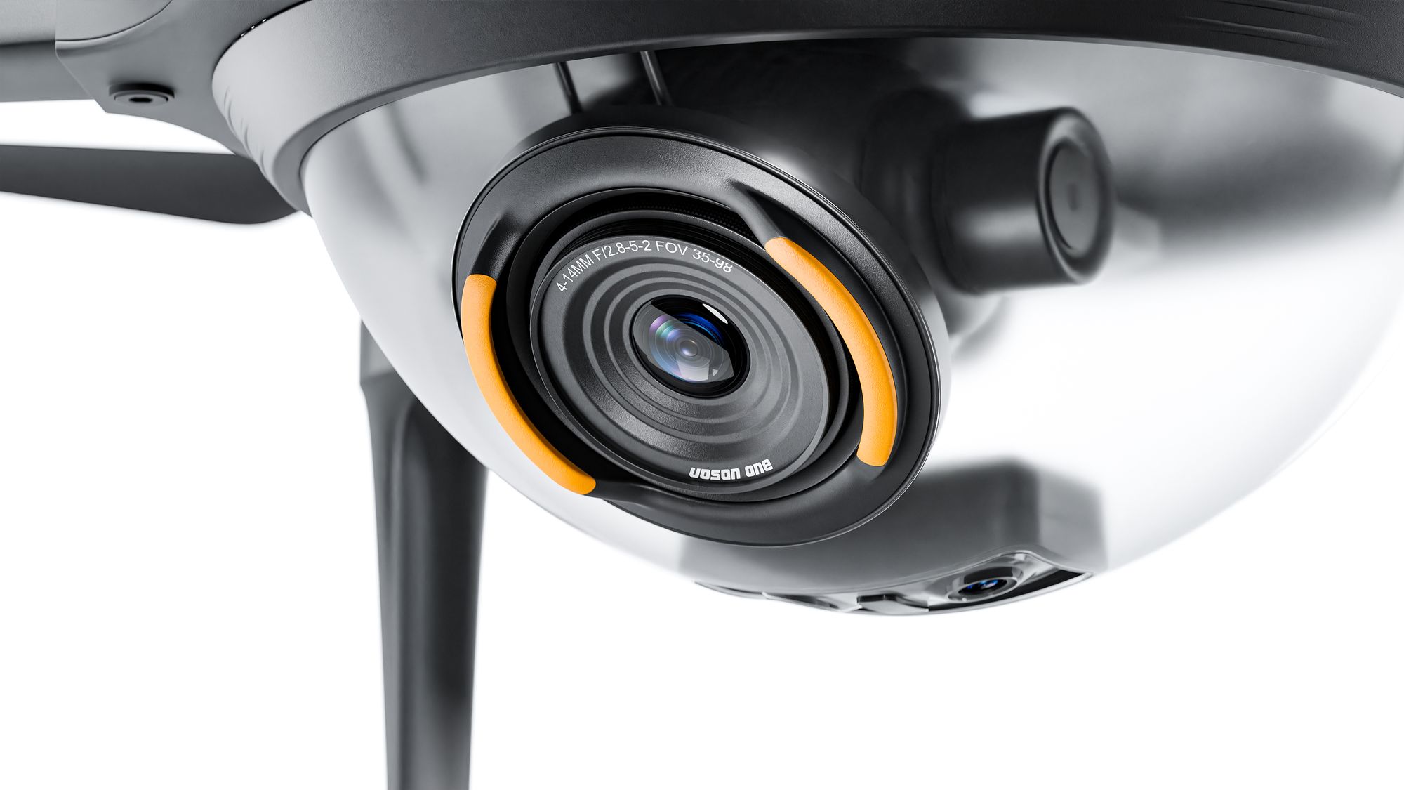The camera, ringed in orange, inside the clear dome