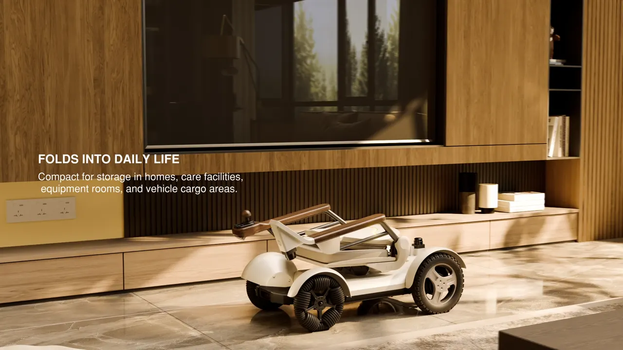 CIHANG folded flat on a living-room floor; scrolling unfolds it